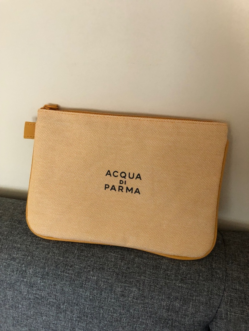 Acqua di Parma travel pouch yellow zip 5.75” x 8.5”